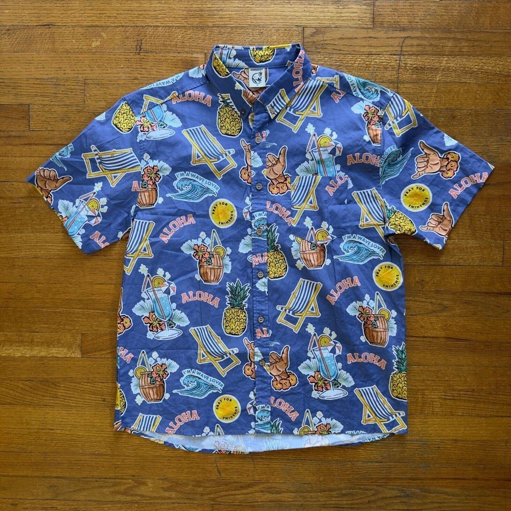 Hardaddy Aloha Shirt Beach Chair Pineapple Print Button Up Shirt M